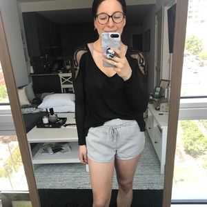 Black Free People embroidered shoulder tee